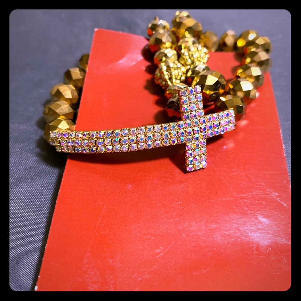 Rhinestone Cross bracelet with earrings